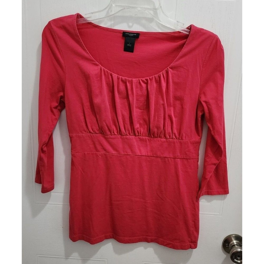 Ann Taylor Women's 3/4 Sleeve Scoop Neck Empire Waist Top Jersey Knit Pink Sz S